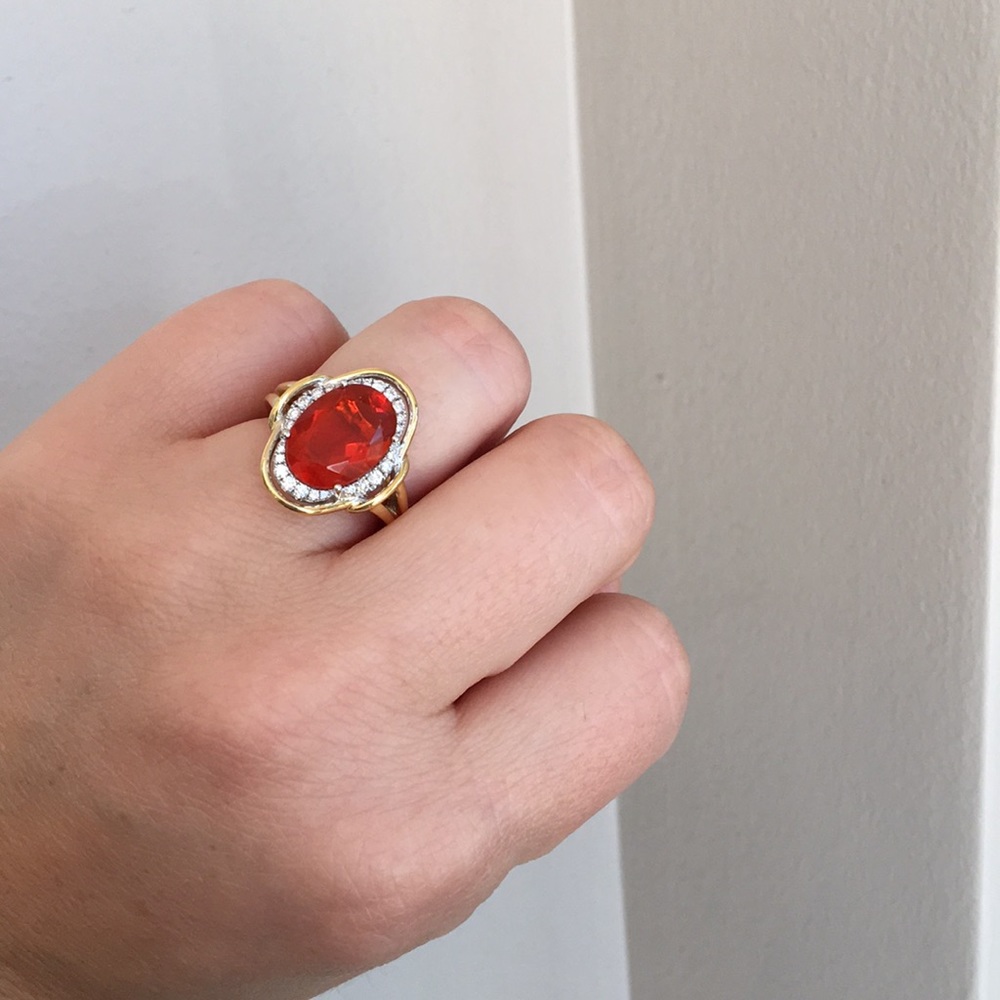18K Mexican Fire Opal & Diamond ring
